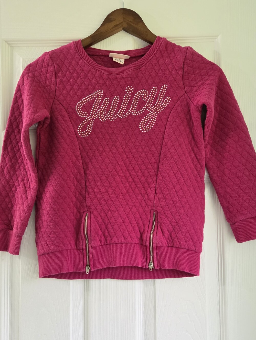 Juicy Couture Quilted Rhinestone Sweatshirt Pink 8/10, Girls, Y2k, Glam, Sparkle